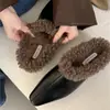 Pantuflas de Lana de Cordero Estilo Británico con Forro de Felpa, Semi-Cerradas para Mujer, Pantuflas Fáciles de Poner para Usar en Exteriores