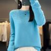 Camisa Andy de cuello redondo enrollable para mujer, de punto, hueca, sin costuras, holgada, con base de cera suave