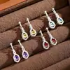 Pendientes de Borla de Piedra de Cristal Natural Pendientes de Plata de Ley S925 para Mujer Nicho Granate Amatista Lujo Accesible Accesorios para Ropa de Trabajo