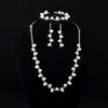 Accesorios de Boda para Novias Europeas y Americanas Moda Estilo Coreano Accesorios para Novias Juego de Tres Piezas de Collar, Aretes y Pulsera de Diamante Plateado
