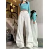 Jeans Feminino de Cintura Alta com Design Plissado Branco, Perna Larga, Outono Novo, Solto, Emagrecimento, Apertado, Tendência