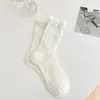 Calcetines de Verano Finos Calados de Encaje a Media Pantorrilla Calcetines de Encaje Estilo Ballet Calcetines de Malla de Color Sólido Transpirables Absorbentes de Sudor con Felpa