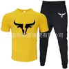 T-shirt Masculina de Manga Curta e Calça Suit Casual Venda Quente Transfronteiriça Gola Redonda Cor Lisa Roupa Esportiva Casual com Estampas e Impressão