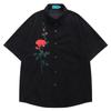 Cártamo Estilo Hong Kong Flor Fresca Bordado de Rosa Ropa Artística Juvenil Camisa Holgada de Manga Corta
