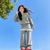 Conjunto de estilo coreano para niña, nueva colección de otoño, conjunto de dos piezas para niñas con sudadera y pantalones acampanados con ribete de encaje, moderno y a la moda