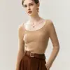 Suéter de cashmere puro para mulheres, gola redonda baixa, suéter de malha slim fit, novo top base para outono e inverno