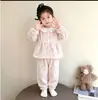 Ropa de Casa para Niños Otoño/Invierno Pijamas Niñas Estilo Coreano Dulce Cárdigan Pijamas Cálidos Conjunto de Encaje para Bebé Ropa para Niños