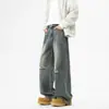 Calça Jeans Rasgada Estilosa Retro Estilo Americano para Homens, Nova Coleção de Primavera, Calça Casual Solta de Perna Larga, Marca Tendência para Homens