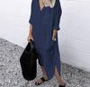 Estilo Quente Transfronteiriço Verão e Outono 2022 Elegante Cor Pura Vestido Longo com Fenda Simples Botões Vestido Camisa Longo em Estoque