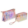 Bolsa de Maquillaje Holográfica Láser, Bolsa de Almacenamiento Transparente de TPU de Gran Capacidad, Neceser Pequeño Multifuncional, Tamaño Pequeño Semicircular