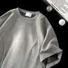 Camiseta de Ante de Manga Corta para Hombre Verano Nuevo Diseño Nicho Tiras Reflectantes Pesada Holgada Camiseta de Media Manga para Pareja