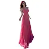 Deslumbrante Vestido Rosa Irregular e Fluido Inspirado na Dopamina com Cauda, Vestido Longo Sem Alças, Vestido de Fada Festivo que Melhora a Ambiência