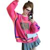 Suéter de Felpa Forrado para Otoño e Invierno, Color de Contraste en Línea, Holgado, Cuello Redondo, Estilo Perezoso para Mujer, Estilizado, Estampado, de Longitud Media, Adelgazante, Top de Moda