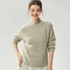 Fio Herbalife 25% Seda de Amora 75% Caxemira Suéter Feminino Gola Meia Alta Tricô Waffle Manga Raglan Tricô Solto