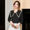 Moda Primavera 2026 Nueva Camisa de Gasa para Mujer Blusa Jacquard de Gama Alta Versátil Elegante Reductora de Edad Camisa Negra