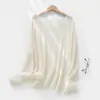 Cardigan de Tricô de Linho Tencel com Recortes Feminino 2026 Verão Leve Novo Estilo Manga Longa Malha Camisa Solta Proteção Solar Top
