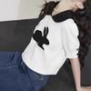 Elegante camiseta básica con cuello de muñeca 2024 Verano nuevo suéter de manga corta abullonada camiseta top de manga corta nicho para mujer