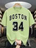 Boston 34 Estampa de Letras Artísticas Camiseta Vintage Masculina Casual Solta Moda Algodão Verão Unissex