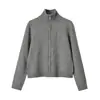 Ropa de Mujer Transfronteriza 2026 Moda Europea y Americana Versátil Casual Simple Cremallera Cuello Alto Prendas de Punto Chaqueta Mujer G820045