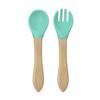 Set de alimentación para bebé con cuchara y tenedor de mango de madera, juego de cuchara y tenedor de mango de madera para niños, cuchara de silicona, tenedor, juego de cuchara y tenedor para comida complementaria de bebé