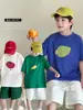 Camiseta de Verão Tongku 2026 para Meninos, Estampa de Frutas Dopamina, para Crianças Maiores, Gola Redonda, Leve, Manga Curta