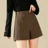 Shorts de terno com forro de camada dupla espessado para mulheres, roupas de outono e inverno, novos calças boot de perna larga de cintura alta emagrecedoras, calças casuais
