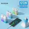 Carregador de Celular Rápido Colorido Gradiente de Nitreto de Gálio 65W Vários Portos Cabeça de Carregamento Universal Multi-Porta Padrão Europeu, Americano e Britânico