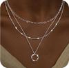 Collar de Círculos Irregulares Multicapa Transfronterizo Cobre Electrochapado Oro Real de 14K Gargantilla Apilada Joyería para Mujer