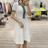 Moda Feminina de Verão 2024 Novo Vestido Zíper Frontal Cintura Alta Slim Manga Curta Lapela Vestido Tricotado Seda Gelo Tendência