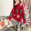 Suéter pullover de estilo navideño rojo Año Nuevo nuevo copo de nieve flocado estilo europeo y americano japonés y coreano estilo holgado perezoso para mujer