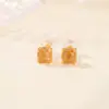Pendientes de Plata de Ley S925 Yuebao Jewelry Sencillos de Cuatro Garras Redondos de Citrino Amarillo Pendiente Básico Versátil de Plata para el Uso Diario