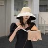 Sombrero de Mujer Verano Ala Ancha Pegamento Negro Sombrero de Pescador Lazo Sombrero para el Sol Cubre Cara Bolsa de Almacenamiento Sombrero Protector Solar
