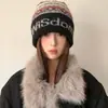 Gorro de Punto Jacquard con Letras Fair Isle de Lana para Mujer Invierno Circunferencia de Cabeza Grande Protección para los Oídos Gorro para el Frío Gorro de Lana Grueso Cálido