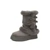 Hebilla de Cinturón de Alta Calidad Botas de Nieve Holgadas 2025 Plataforma Suela Gruesa Tacón Medio Gamuza Cálidas Engrosadas Felpa Botines Cortos para Mujer
