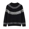 Suéter de cachemira jacquard para niños, grueso, estilo retro, para otoño e invierno, unisex, con patrón Fair Isle, cuello redondo y diseño de jersey