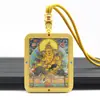 Colgante de Tanka de Dragón Guardián de Ocho Lados Doble Cara de Color Conservado con Pintura a Mano Dorada, Collar Amuleto de Buda Portátil