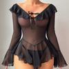 Vestido Sexy de Malla Transparente Europeo y Americano Personalizado de un Hombro Pura Lust Uniforme Sexy Lencería Chica Sexy de Manga Larga