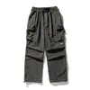 Pantalones casuales funcionales para hombre Han Lu, resistentes al agua, para exteriores, con diseño tridimensional, grandes bolsillos de parche y cintura con cordón, de corte holgado y pierna recta, perfectos para otoño