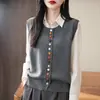 Chaleco cardigan de punto de algodón puro con botones de colores para mujer, chaleco chaqueta exterior sin mangas holgado para primavera/otoño 2025 para mujer, envío directo
