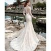 Vestido de Noiva Estilo Europeu Cauda de Peixe 2026 Novo Vestido Principal de Noiva com Cauda Pequena, Mangas Longas de Renda, Costas Abertas, Vestido de Noiva Vintage Estilo Floresta