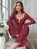 Pijama feminino de venda quente entre países europeus e americanos, sexy, com decote em V profundo, estampado, slim fit, manga comprida, botão, moda, top, calça