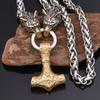 Collar colgante de martillo de Thor retro europeo y americano con cabeza de lobo, collar punk para hombre, joyería nórdica noruega al por mayor, entrega