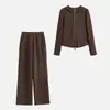 Garantía de Calidad Sin Bolitas Conjunto de Dos Piezas Reductor de Edad Estilo Coreano para Mujeres de Mediana Edad Primavera/Otoño Nuevo Estilo Chaqueta Adelgazante Conjunto de Pantalones de Pierna Ancha