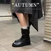 Botas de couro bovino lavado de alta qualidade, com acabamento desgastado, de cano médio, estilo slip-on casual, botas longas para mulheres