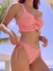 Moda Transfronteriza Comercio Exterior Traje de Baño Estampado de Dos Piezas Bikini de Triángulo con Volantes Sexy Espalda Descubierta Europeo y Americano Traje de Baño para Playa