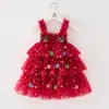 Nuevo Vestido de Malla con Tema Navideño para Niñas con Tirantes Finos Vestido de Pastel en Capas Vestido de Festival Infantil Vestido de Princesa