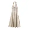 Vestido de mujer de estilo europeo y americano para comercio exterior transfronterizo, elegante vestido de lino sin espalda con ribete de contraste y cuello halter
