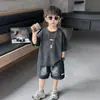 0761 Ropa de Verano para Niños 2026 Nuevo Estilo Coreano Manga Corta Pantalones Cortos de Mezclilla Conjunto de Dos Piezas para Niños Pequeños
