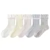Calcetines para niñas, tipo fino de verano, calcetines de algodón de malla para niños Clase A, calcetines de encaje para estudiantes con lazo, calcetines de princesa, de media caña sin costuras