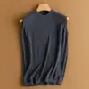 Suéter de Cashmere 100% Puro para Mujer de Cuello Alto sin Mangas Elegante y a la Moda Tejido Otoño e Invierno Nuevo Estilo Versátil